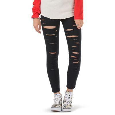 Vans High Rise Back Zip Crop (black Slasher) Womens Pants