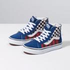Vans Kids Plaid Checkerboard Sk8-hi Zip (true Blue/racing Red)