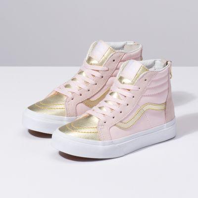 Vans Kids Metallic Toe Sk8-hi Zip (heavenly Pink/gold)