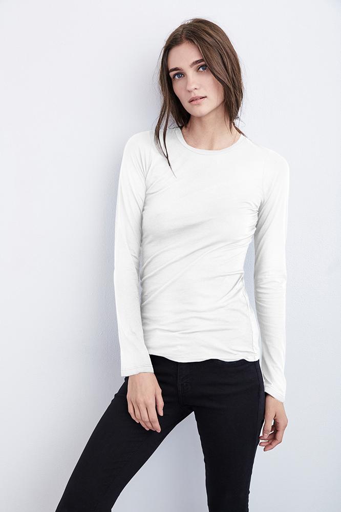 Velvet Clothing Zofina Gauzy Whisper Crew Neck Tee-white-gauzywhisper