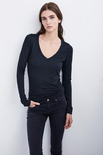 Velvet Clothing Atlanta Lux Slub V-neck Tee-ink-luxslub