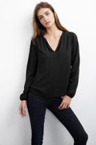 Velvet Clothing Lala Half-placket Crepe Blouse-black-rayoncrepe