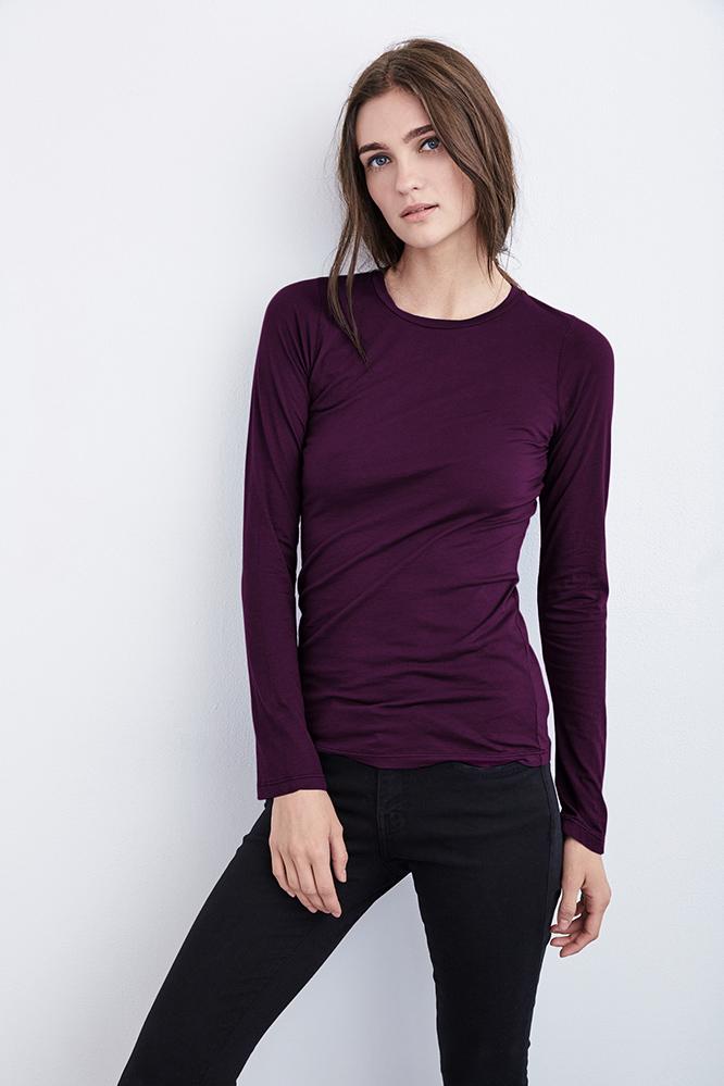 Velvet Clothing Zofina Gauzy Whisper Crew Neck Tee-blackberry-gauzywhisper