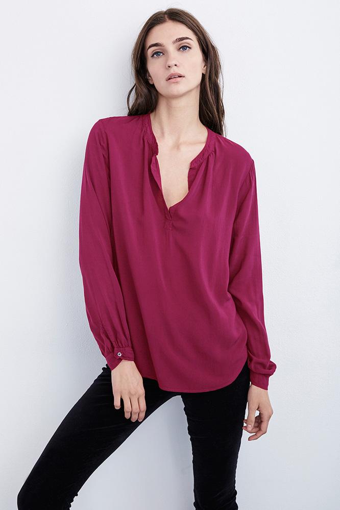 Velvet Clothing Rosie Half-placket Challis Blouse-cherryblossom-rychallis
