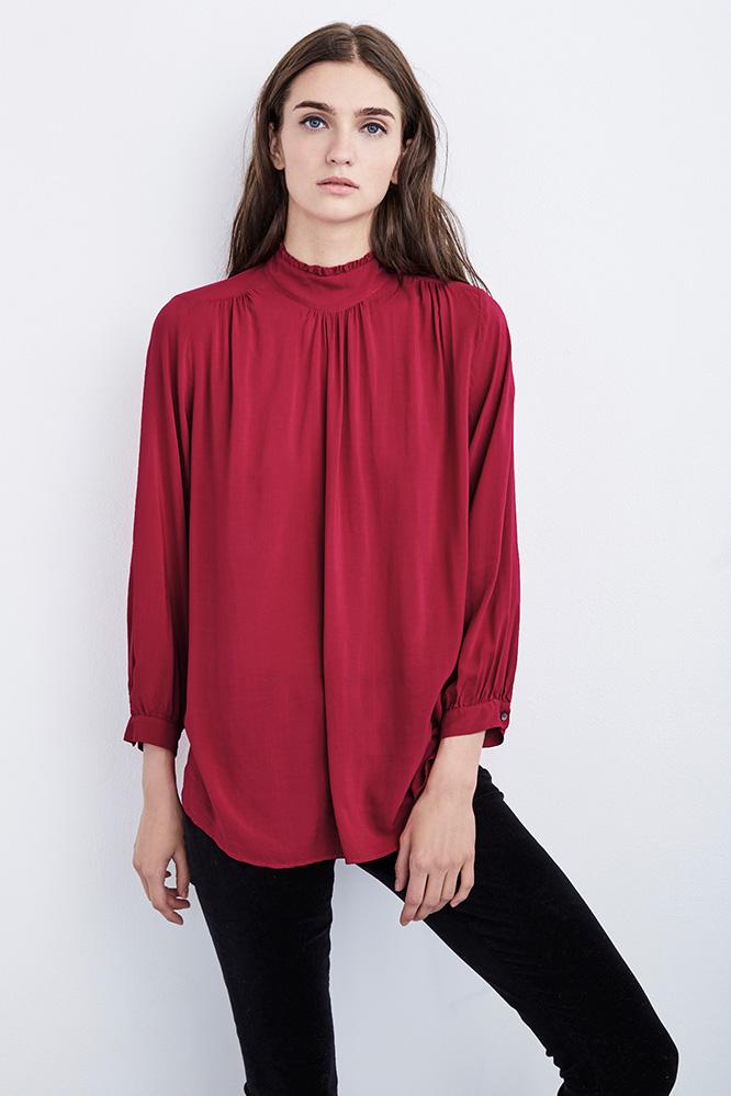 Velvet Clothing Daroline Mock Neck Challis Top-cherryblossom-rychallis