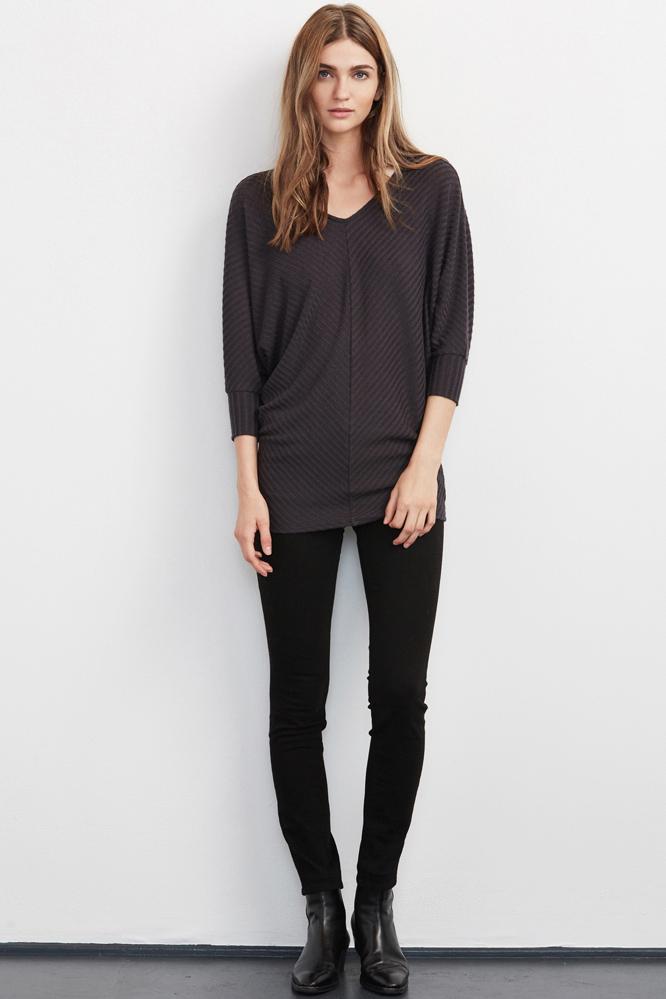 Velvet Clothing Manalia Ribbed Tunic Top-dkgrey-rayonrib