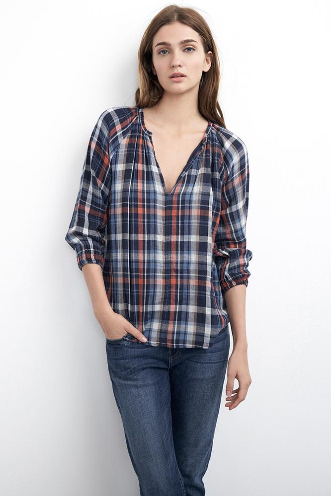 Velvet Clothing Fran Plaid Popover-sky-plaidandstripe
