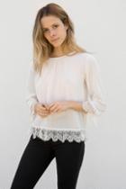 Velvet Clothing Schanelle Lace Trim Challis Top-ivory-rayonchallis