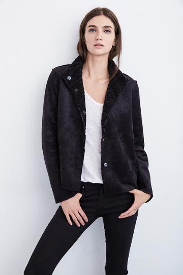 Velvet Clothing Chatlie Reversible Lux Sherpa Jacket-black-luxsherpa