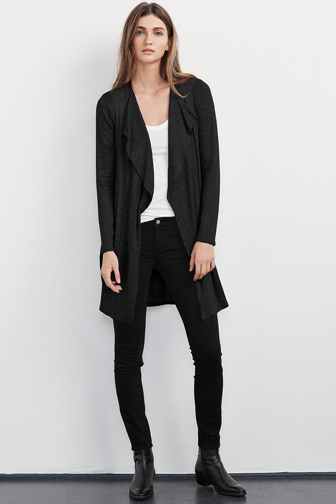 Velvet Clothing Heavenly Luxe Slub Cardigan-black-luxgauze