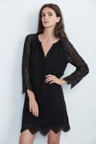 Velvet Clothing Cayla Embroidered Chiffon Raglan Dress-black-rayeyelet