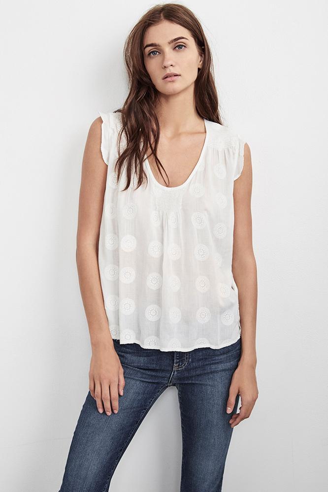 Velvet Clothing Penny Mandala Embroidered Gauze Top-offwhite-mandala