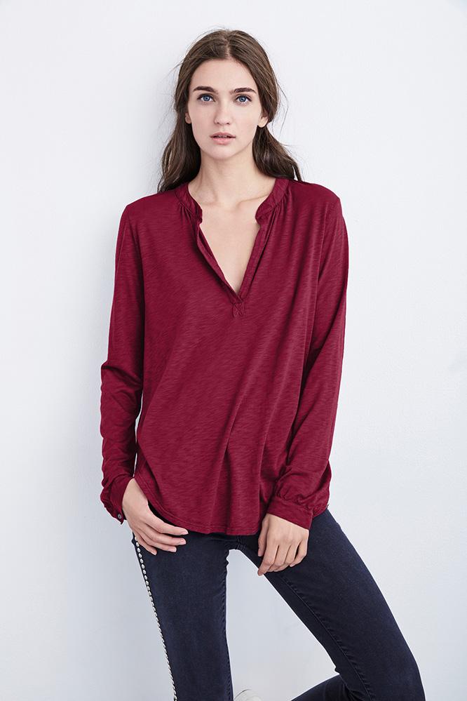 Velvet Clothing Chrishelle Luxe Slub Popover-hibiscus-luxslub