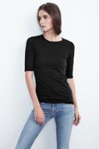 Velvet Clothing Amira 1/2 Sleeve Gauzy Whisper Tee-black-gauzywhisper
