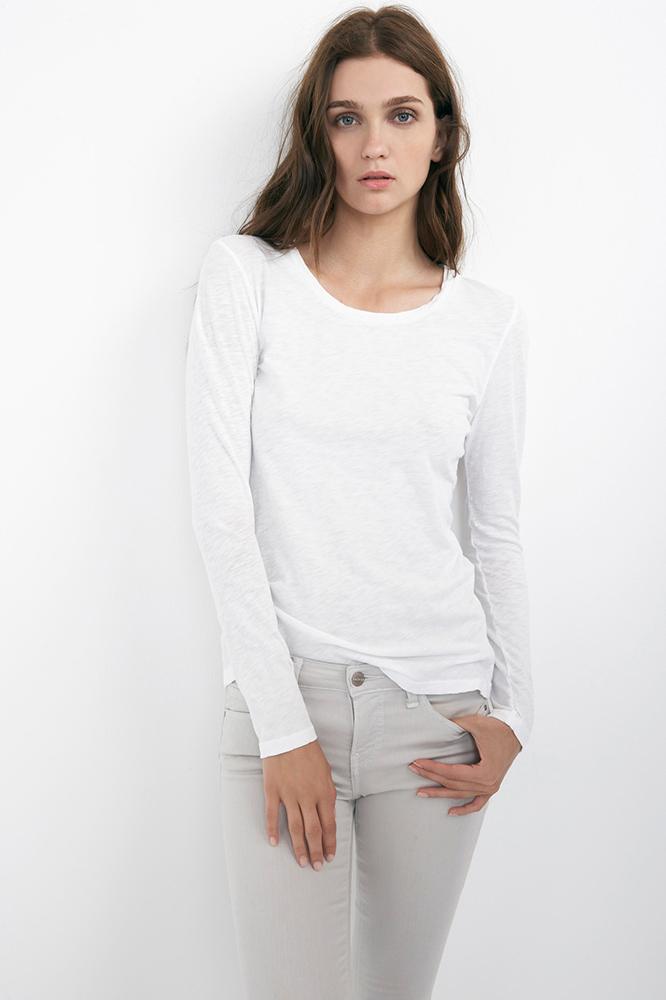Velvet Clothing Kilia Cotton Slub Round Neck Tee-white-cottonslub