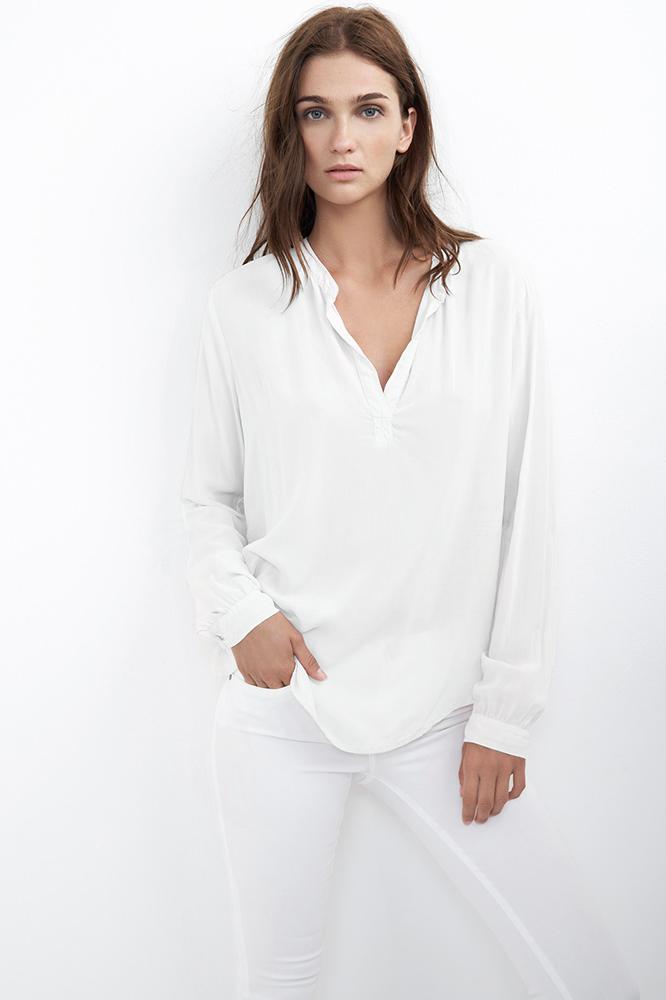 Velvet Clothing Rosie Half-placket Challis Blouse-white-challis