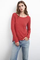 Velvet Clothing Hamsa Stripe High/low Tee-red-linenrayonstripeknit