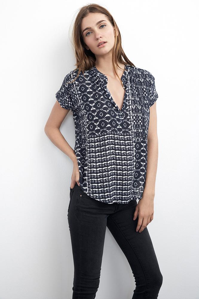 Velvet Clothing Dorie Cap Sleeve Popover-twilight-printedchallis