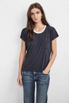 Velvet Clothing Annamae Lux Gauze Pocket Tee-navy-luxgzstrp