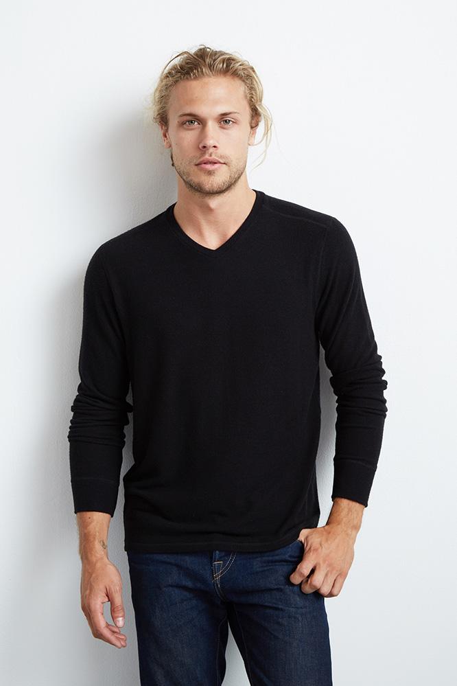 Velvet Men Cub Cozy Heather Jersey V-neck Top-black-cozhthjrs