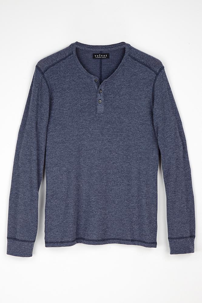 Velvet Men Ozzy Heather Jersey Knit Henley-blue-cozhthjrs