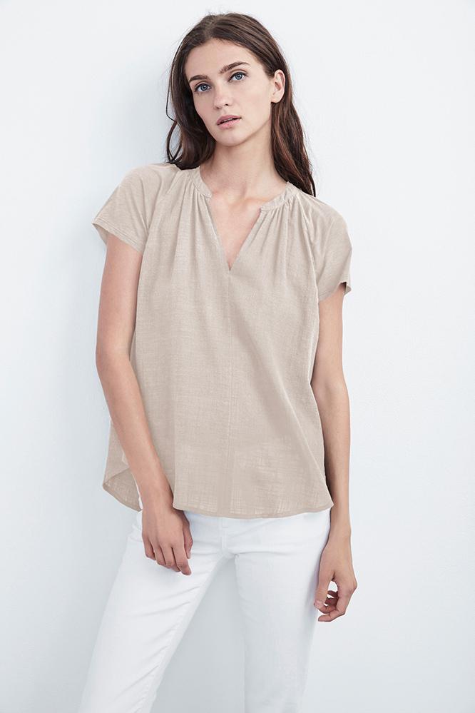 Velvet Clothing Armanda Woven Short Sleeve Top-candy-cotslub