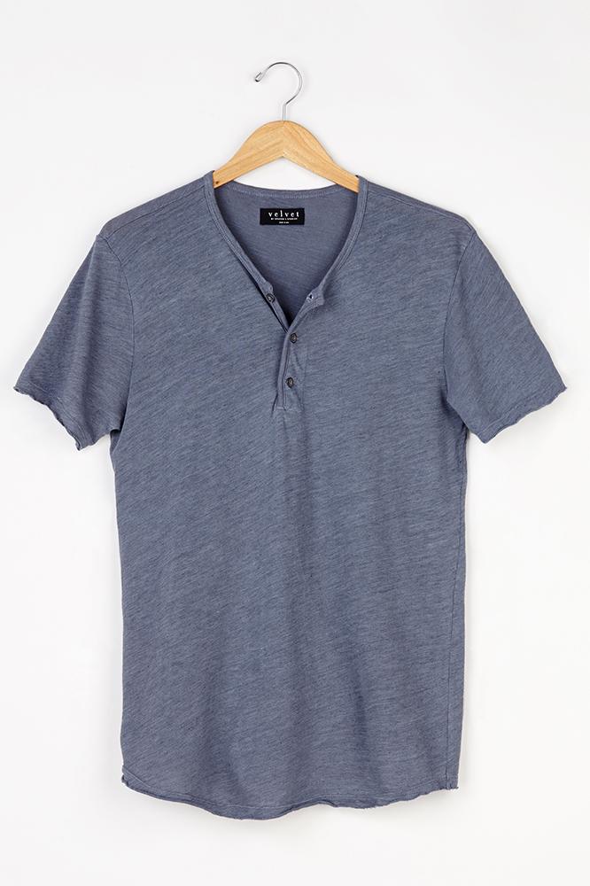 Velvet Men Hopkin Raw Edge Heather Jersey Knit Henley-pistol-hthjersey