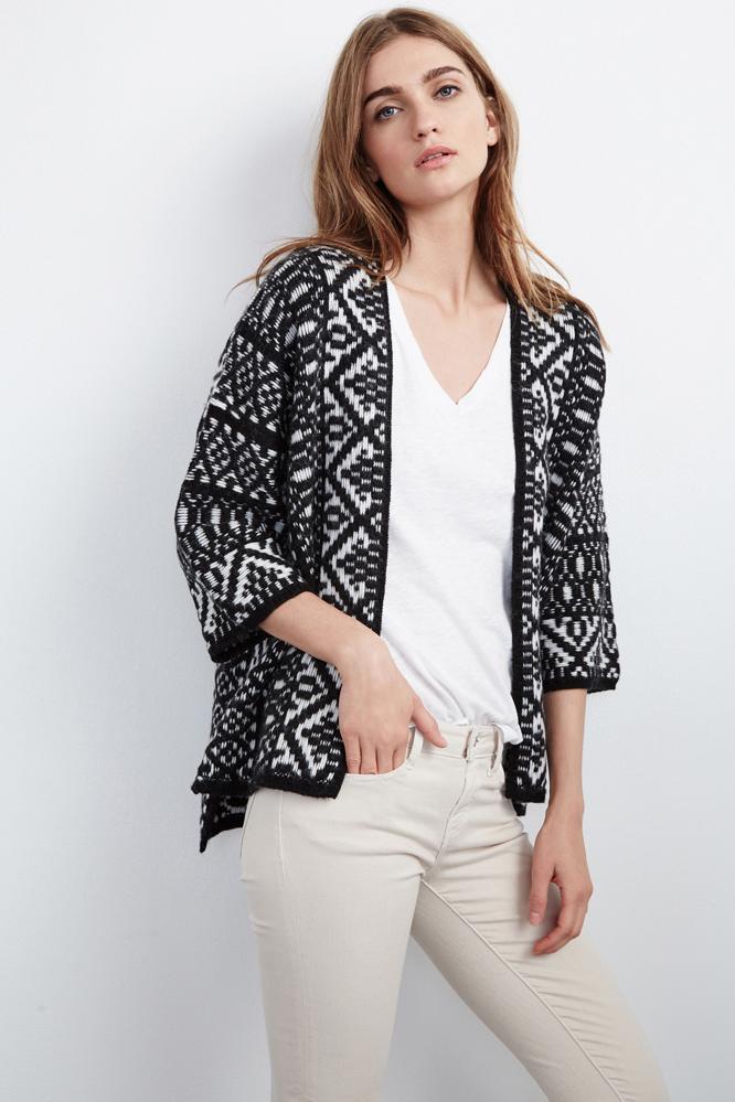 Velvet Clothing Yolo Fair Isle Jacquard Cardigan-black/milk-featherjacquard-xs-s