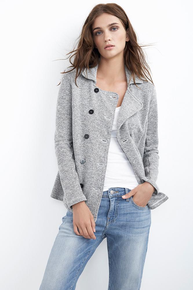 Velvet Clothing Afin Fleece Pea Jacket-heathergrey-peacoat