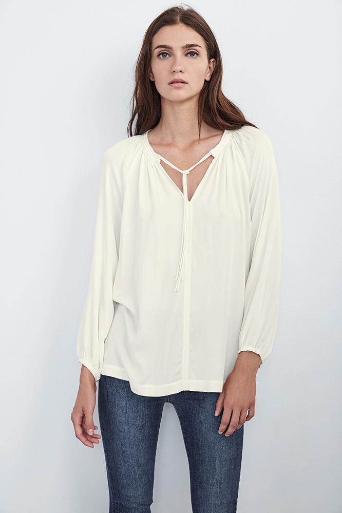 Velvet Clothing Pazia Stretch Satin Peasant Top-sleet-stretchst