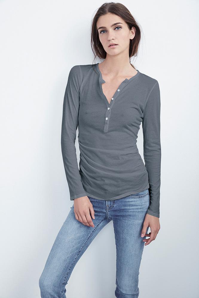 Velvet Clothing Alene Gauzy Whisper Henley-flint-gauzywhsp