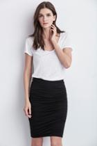 Velvet Clothing Ardrin Shirred Lux Gauze Pencil Skirt-black-luxgauze