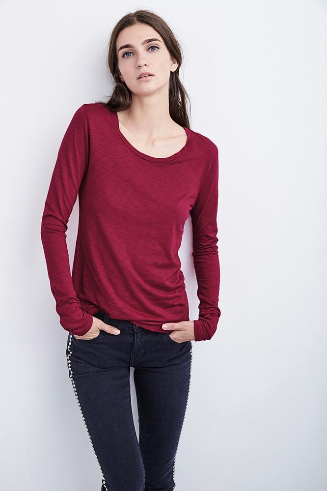 Velvet Clothing Giana Luxe Slub Round Neck Tee-hibiscus-luxslub
