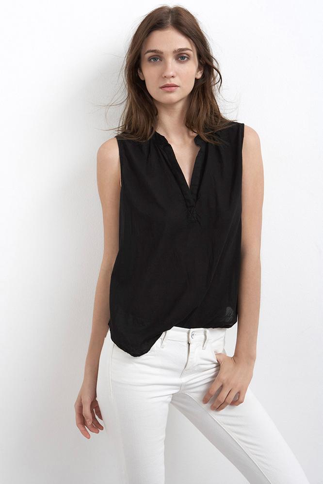 Velvet Clothing Starling Crepe Shell-black-rayoncrepe