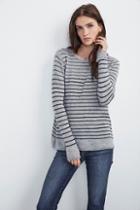 Velvet Clothing Adarah Stripe Sheer Cashmere Sweater-heather Grey