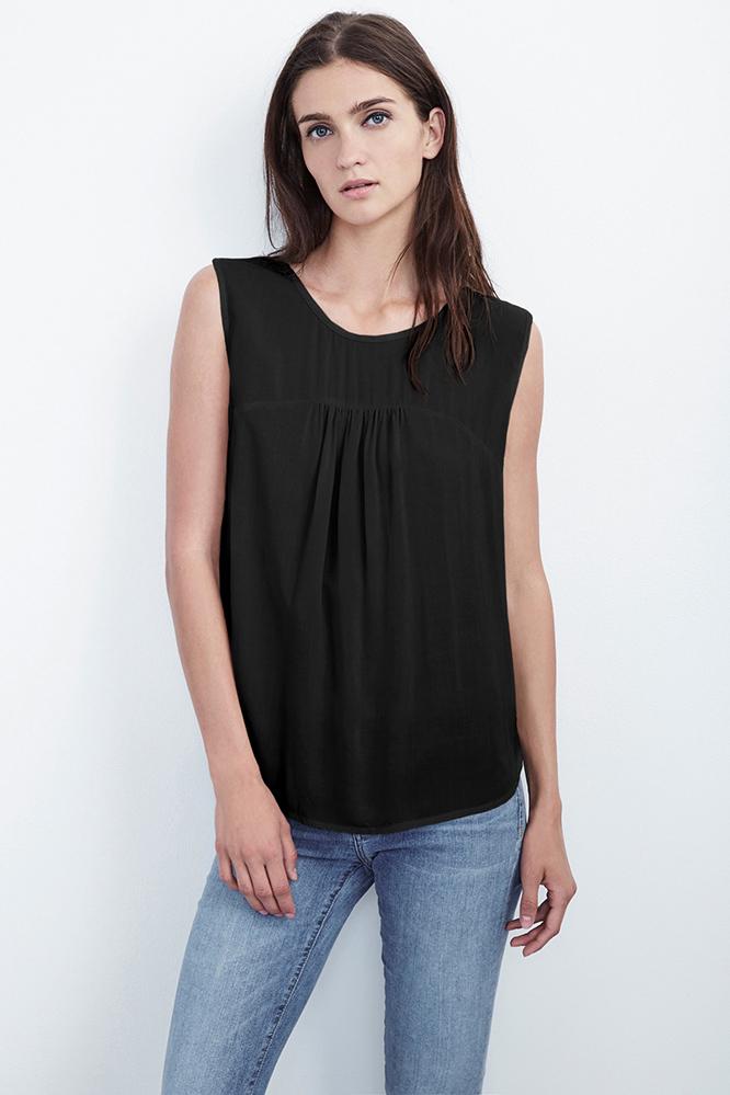 Velvet Clothing Daley Lace-up Back Challis Tank-black-rayonchallis