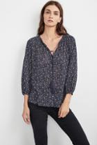 Velvet Clothing Hollie Printed Cotton Peasant Top In Navy-navy-pcotshrtg