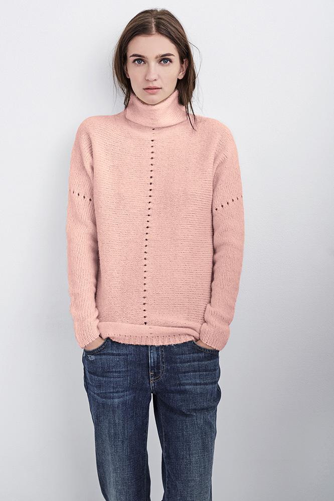 Velvet Clothing Rhianna Mixed Stitch Mock Neck Sweater-blush-mixstitch