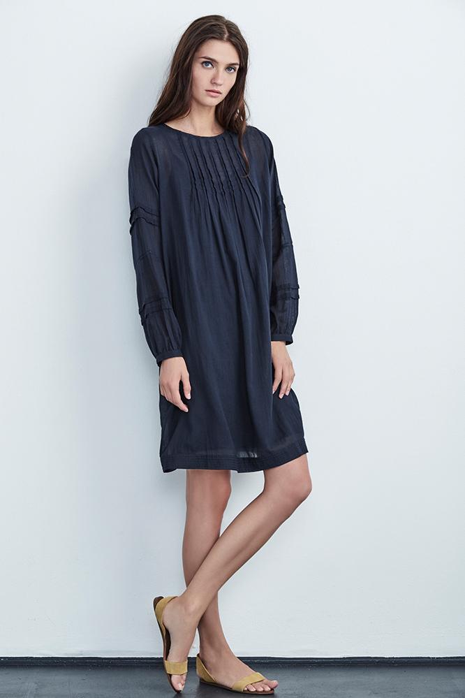 Velvet Clothing Coel Cotton Voile Pintuck Dress-navy-novitems