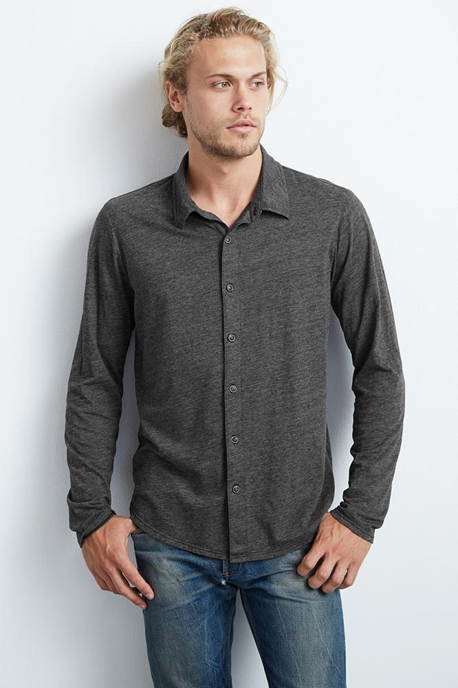 Velvet Men Marsh Heather Jersey Button-up Shirt-exhaust-heatherjersey