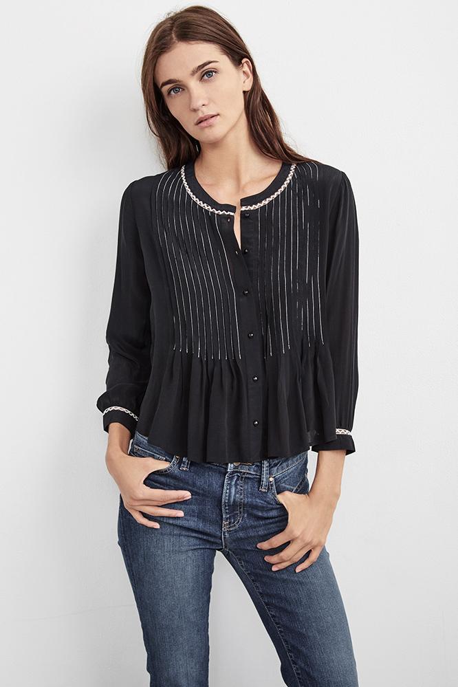 Velvet Clothing Nana Pintuck Viscose Top-vintageblack-pintckvis