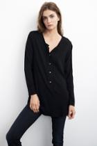 Velvet Clothing Eudora Crepe Henley Tunic Top-black-rayoncrepe
