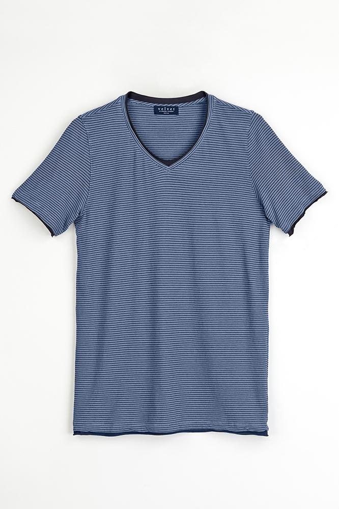 Velvet Men Garner Raw Edge Pinstripe V-neck Tee -pistol-pinstripe