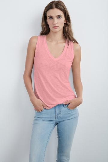 Velvet Clothing Daytona Lux Slub V-neck Tank-pinkie-luxslub