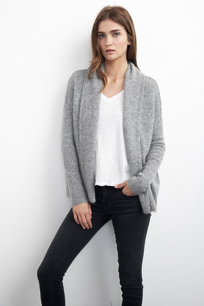 Velvet Clothing Anthea Boucle Cardigan-heathergrey-boucle