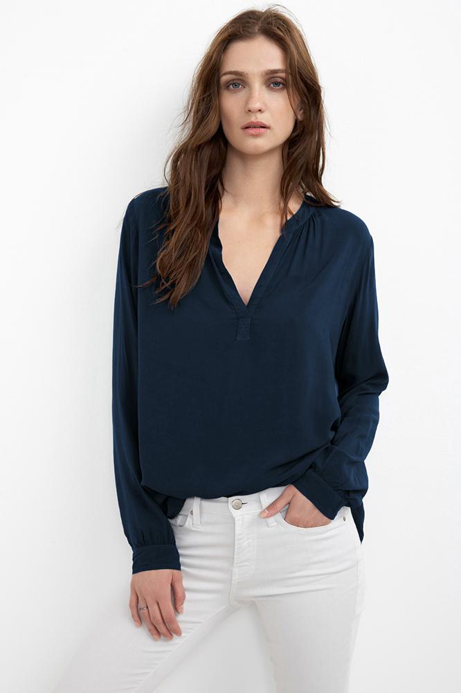 Velvet Clothing Rosie Half-placket Challis Blouse-postman-challis