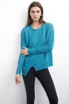 Velvet Clothing Emylee Asymmetric Boucle Sweater-teal-boucle
