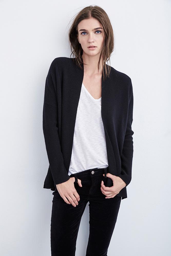 Velvet Clothing Kate Cashmere Open Cardigan-black-cashmereclassics