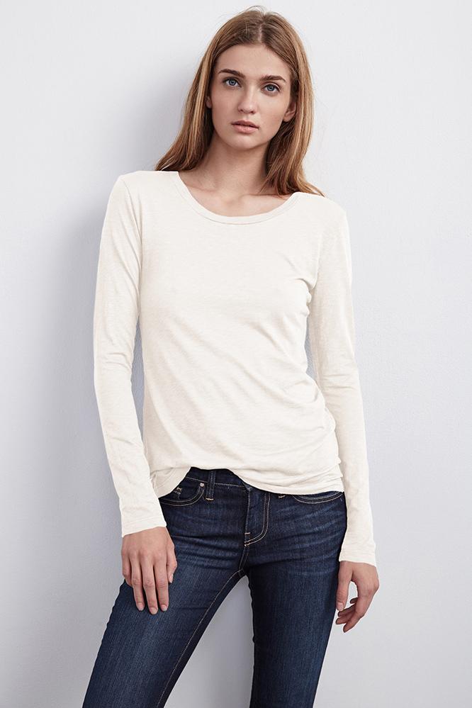 Velvet Clothing Giana Luxe Slub Round Neck Tee-crema-luxslub