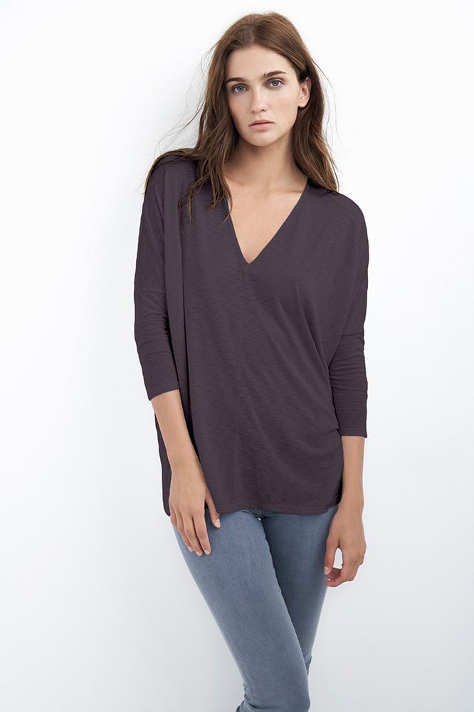 Velvet Clothing Vasena Luxe Slub Dolman Tee-viola-luxslub